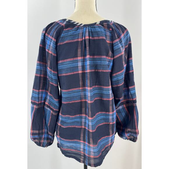 Ace & Jig Black Plaid Pullover Peasant Top Check Balloon Sleeve Blouse Small - Picture 4 of 8